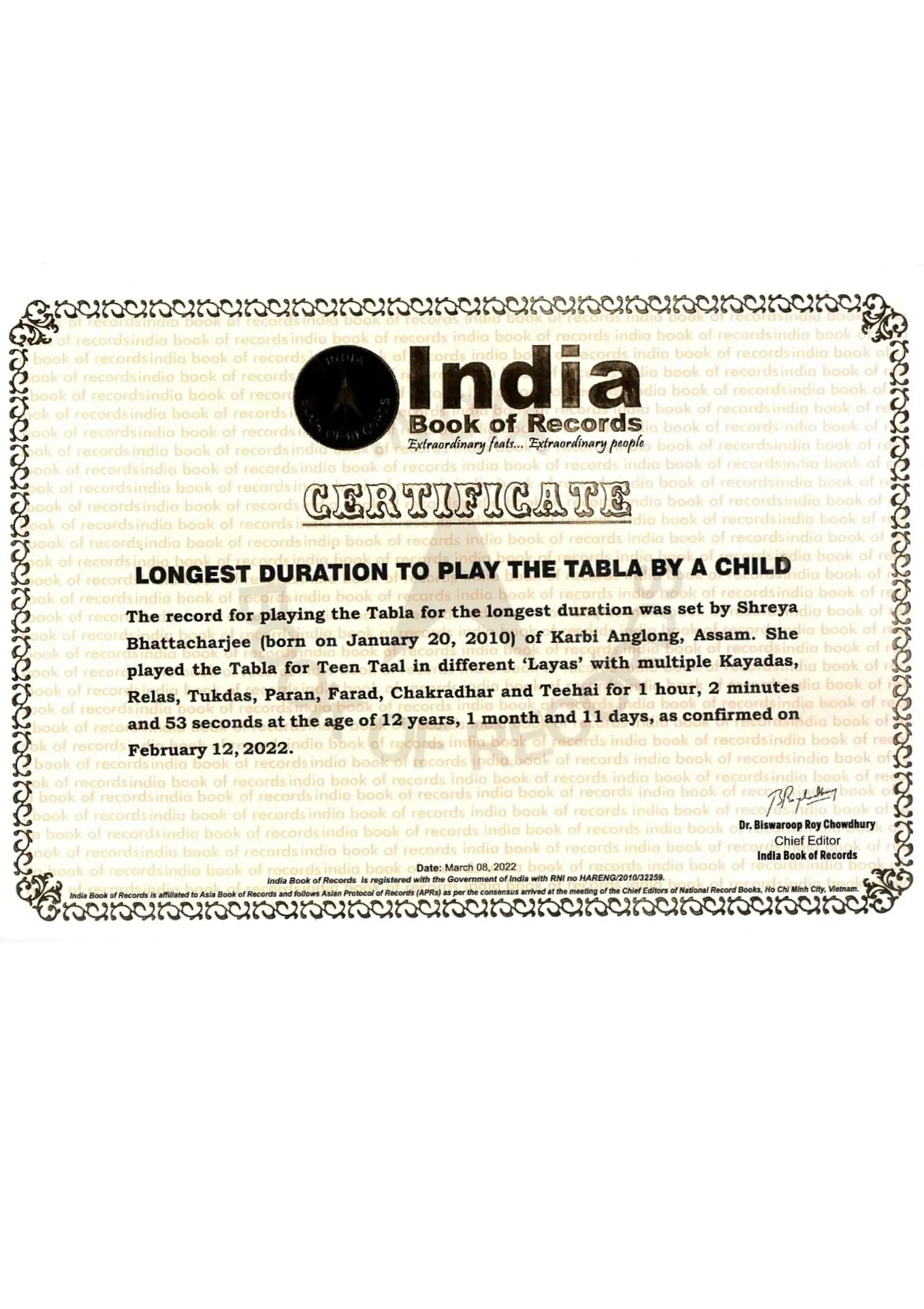 CERTIFICATE NEW-1(9)